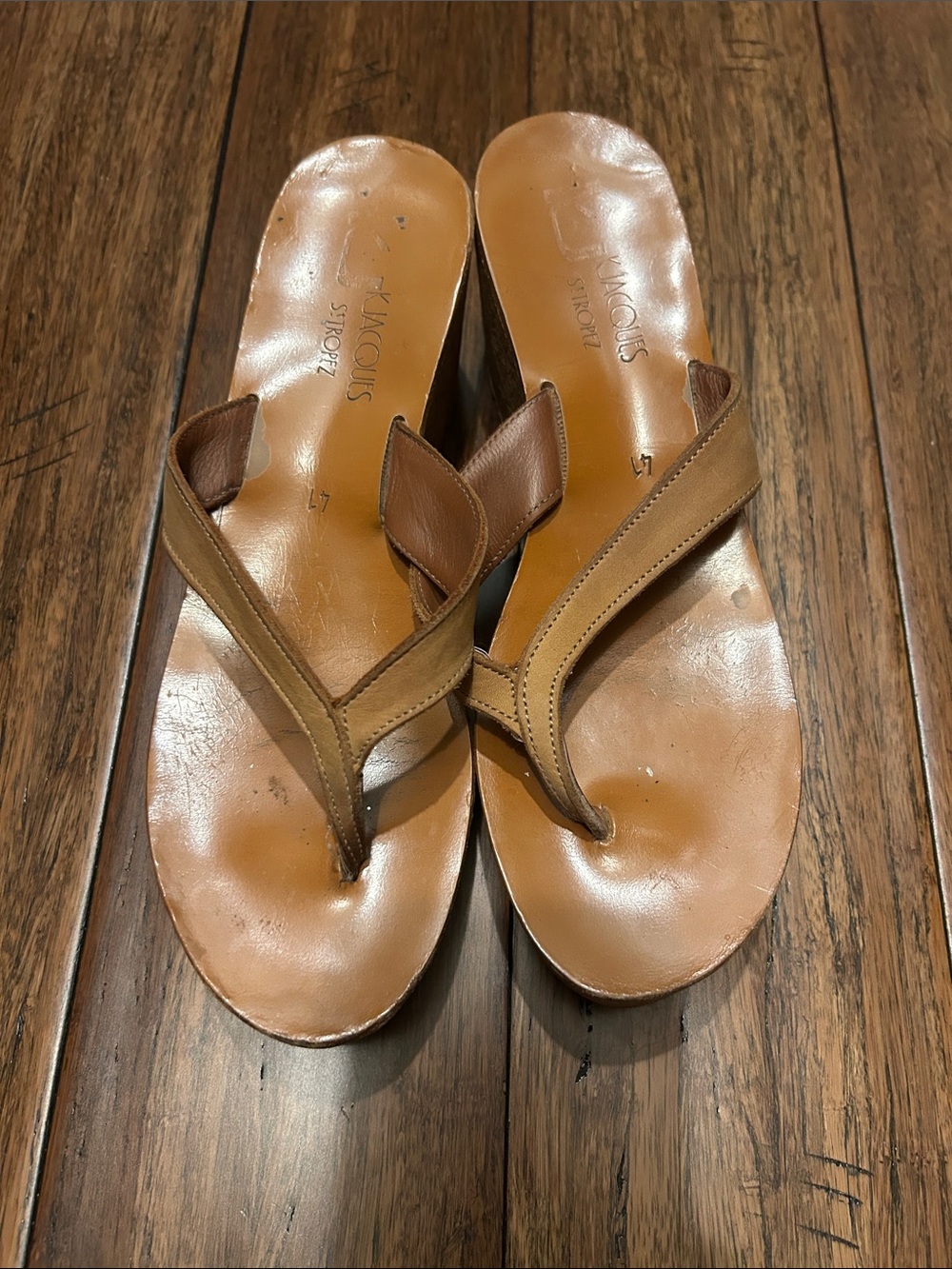 K. Jacques Brown Leather Thong wedge cork Sandals